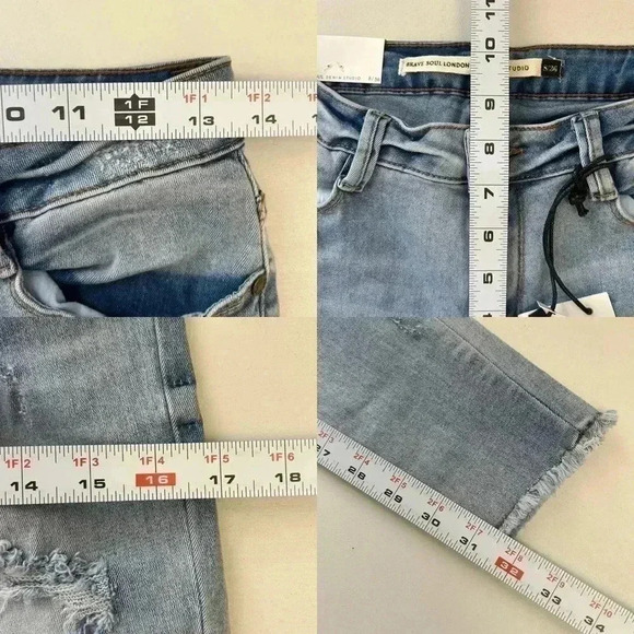 Brave Soul Skinny Jeans Beaded Distressed Denim Stretch Light Blue Size 27 4 NWT - Picture 13 of 16
